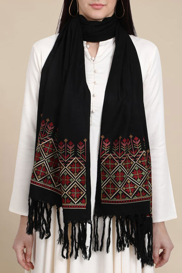 Black Color Pure Viscose Winter Stole